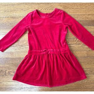 Hanna Andersson Girls' Red Velour Drop Waist Dress Size 6-7
